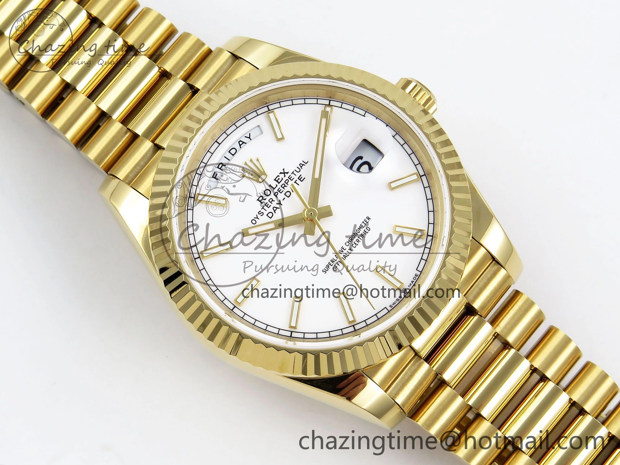 Youthful Day Date 40 YG JDF 904L Steel White Stick Dial on President Bracelet VR3255 V3 (Gain Weight) 1373