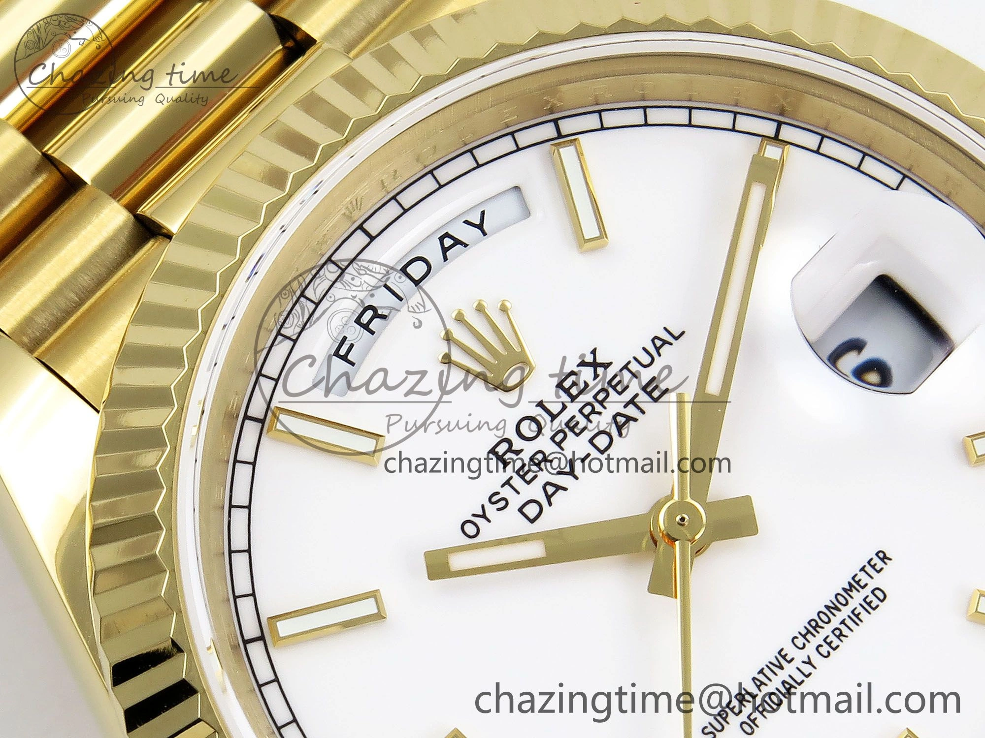 Youthful Day Date 40 YG JDF 904L Steel White Stick Dial on President Bracelet VR3255 V3 (Gain Weight) 1373
