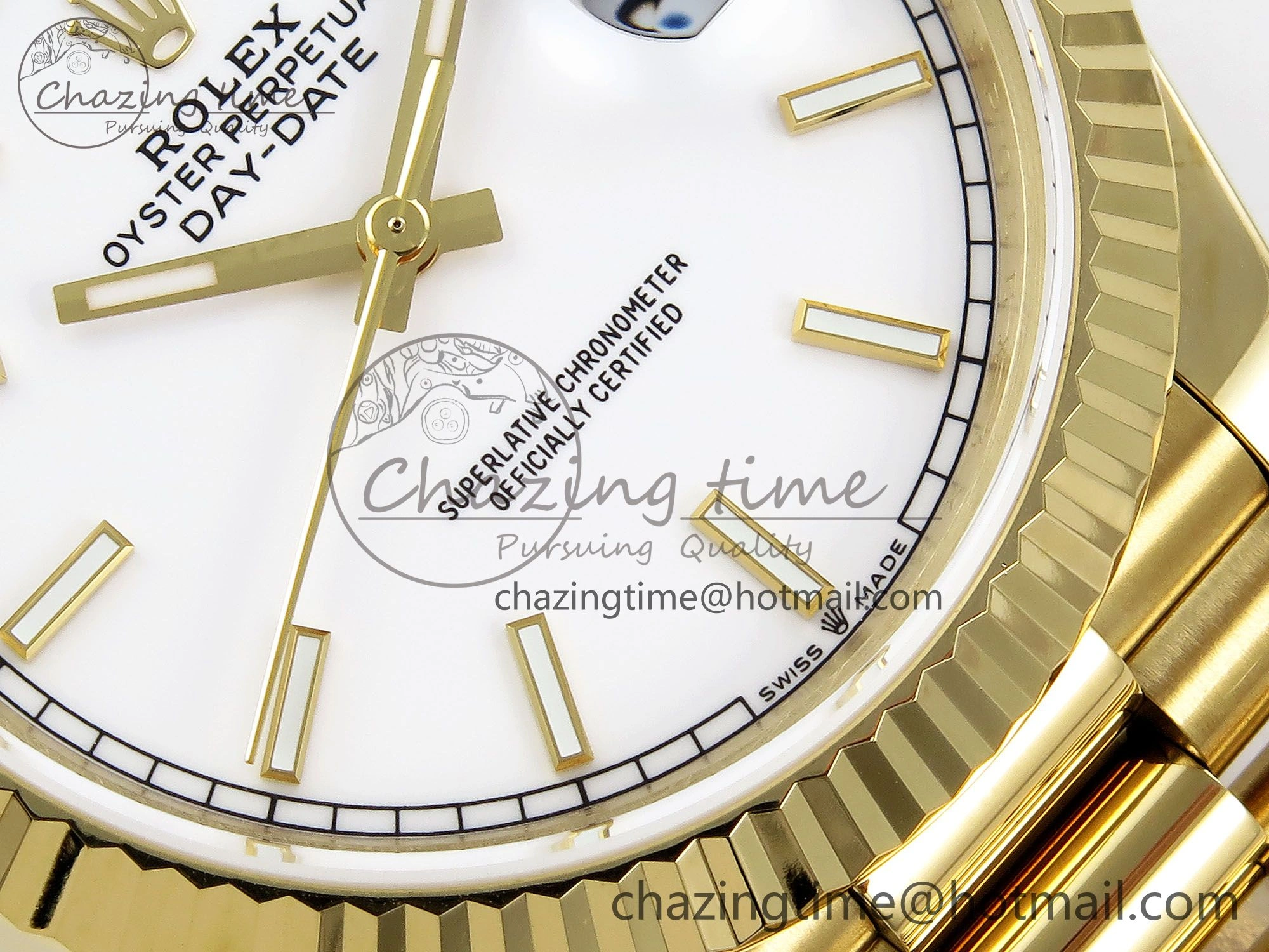 Youthful Day Date 40 YG JDF 904L Steel White Stick Dial on President Bracelet VR3255 V3 (Gain Weight) 1373