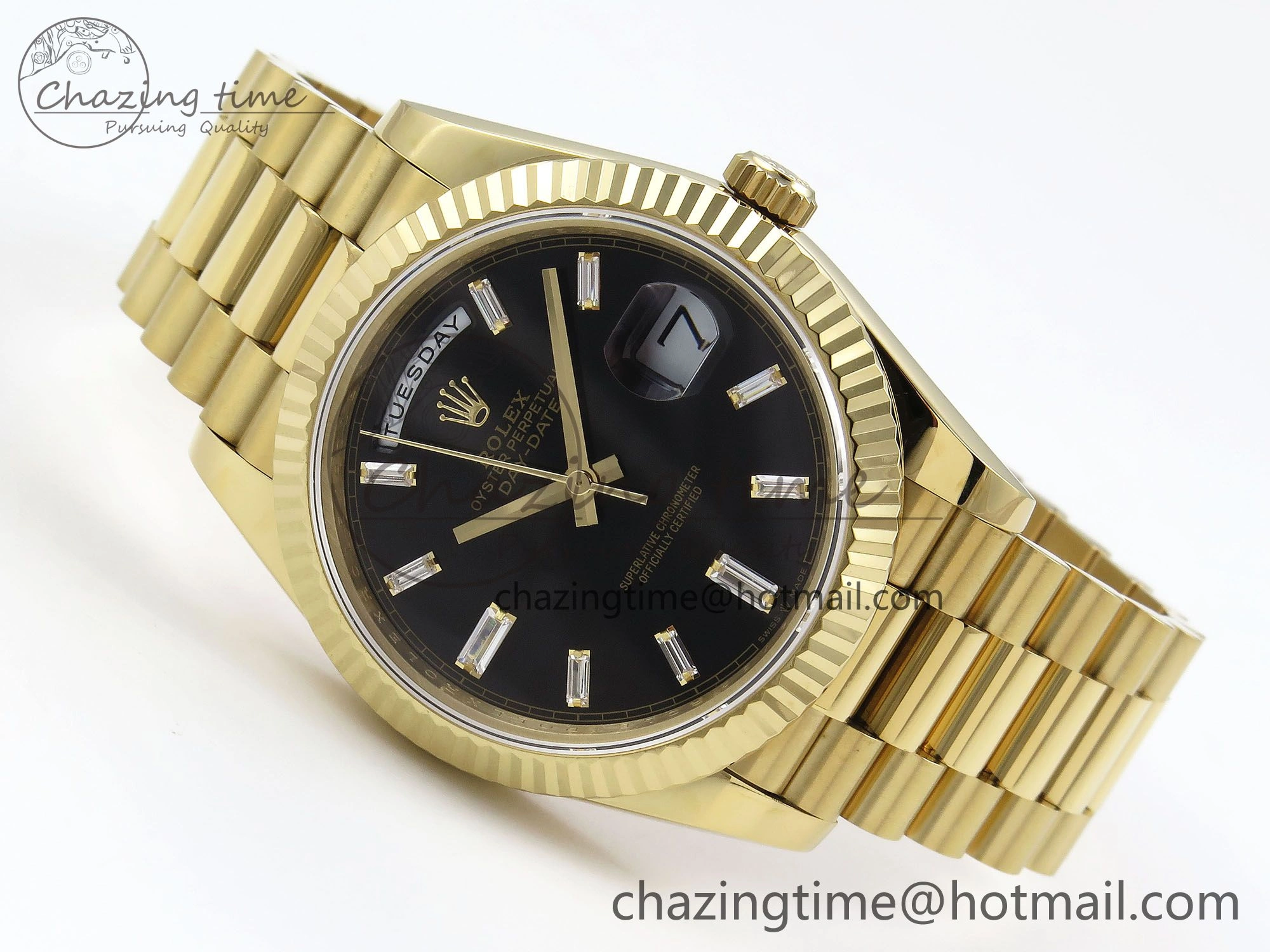 Day Date 40 YG JDF Gain Weight 904L Steel Black Crystal Dial on President Bracelet VR3255 V Fashionable 1363