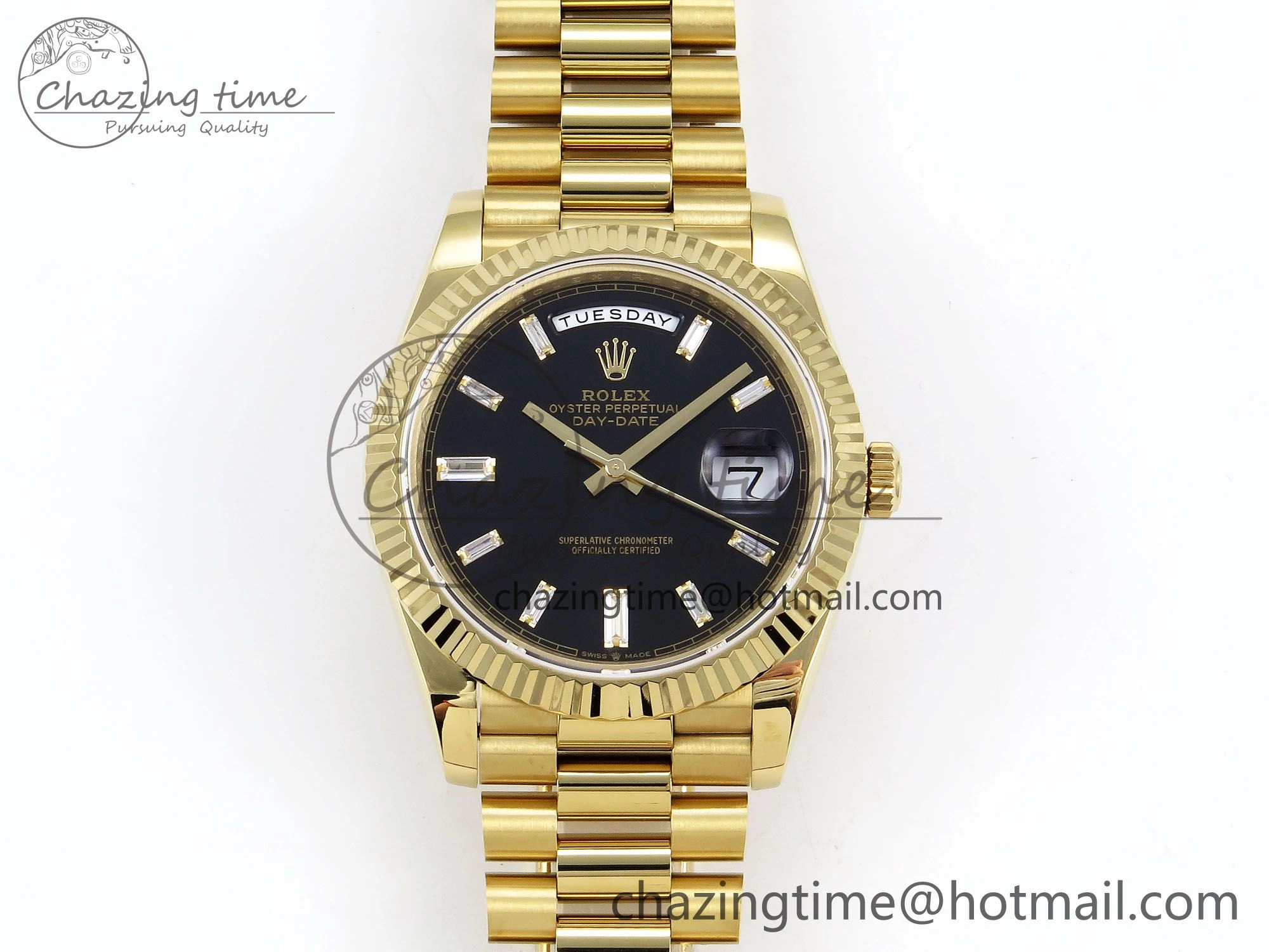 Day Date 40 YG JDF Gain Weight 904L Steel Black Crystal Dial on President Bracelet VR3255 V Fashionable 1363