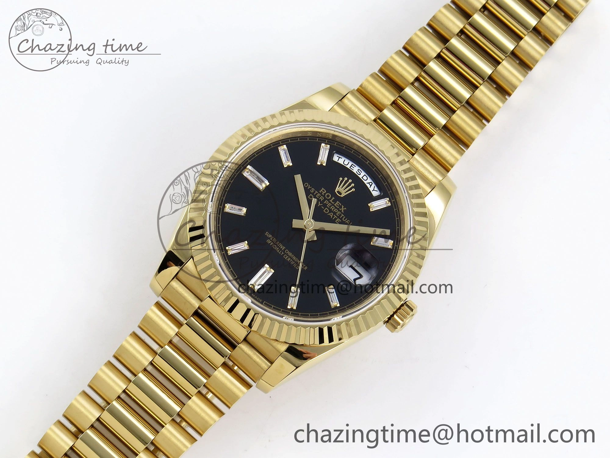 Day Date 40 YG JDF Gain Weight 904L Steel Black Crystal Dial on President Bracelet VR3255 V Fashionable 1363