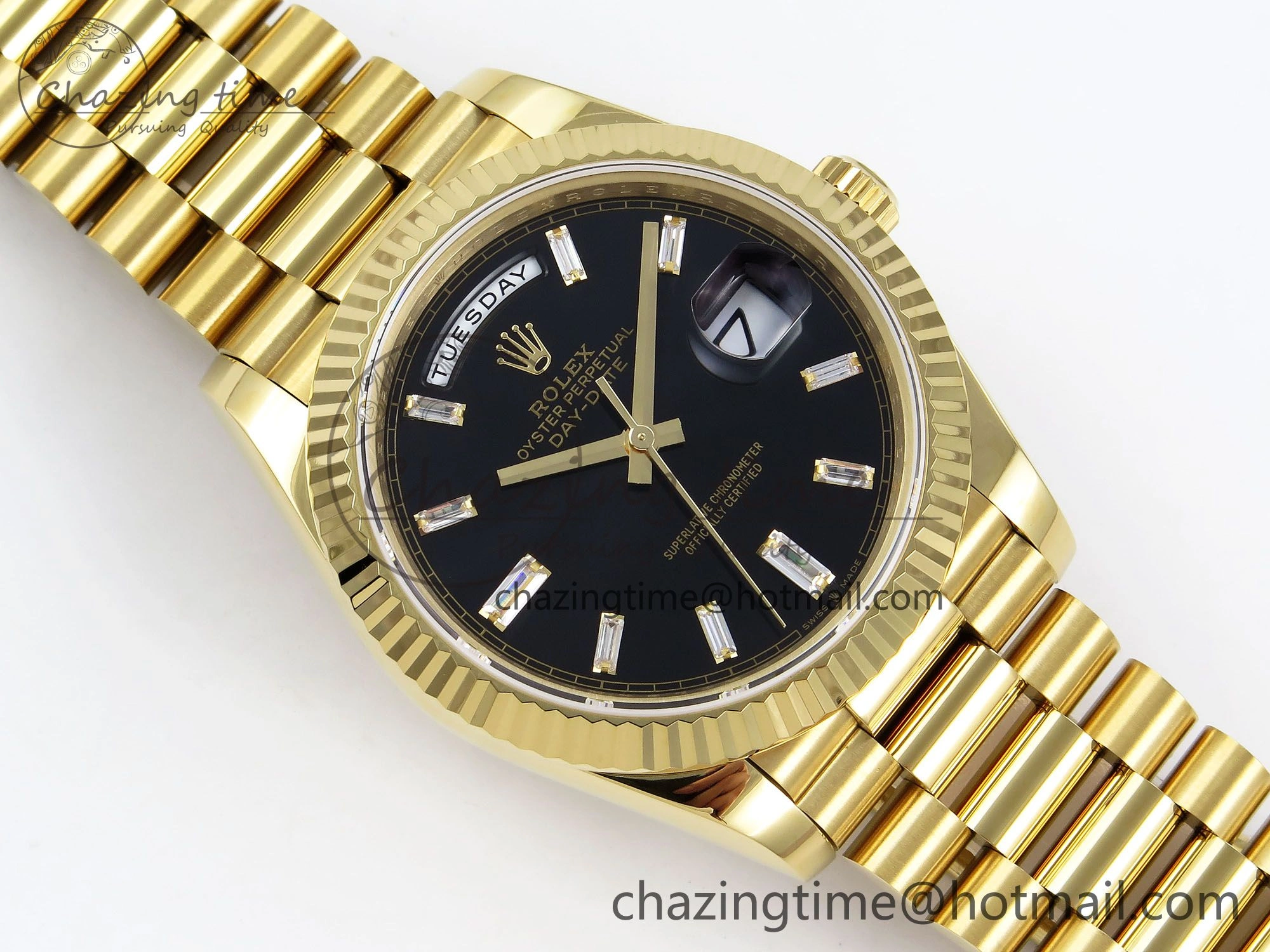 Day Date 40 YG JDF Gain Weight 904L Steel Black Crystal Dial on President Bracelet VR3255 V Fashionable 1363