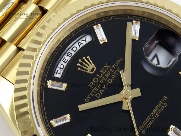 Day Date 40 YG JDF Gain Weight 904L Steel Black Crystal Dial on President Bracelet VR3255 V Fashionable 1363