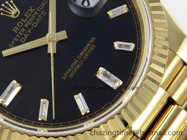 Day Date 40 YG JDF Gain Weight 904L Steel Black Crystal Dial on President Bracelet VR3255 V Fashionable 1363