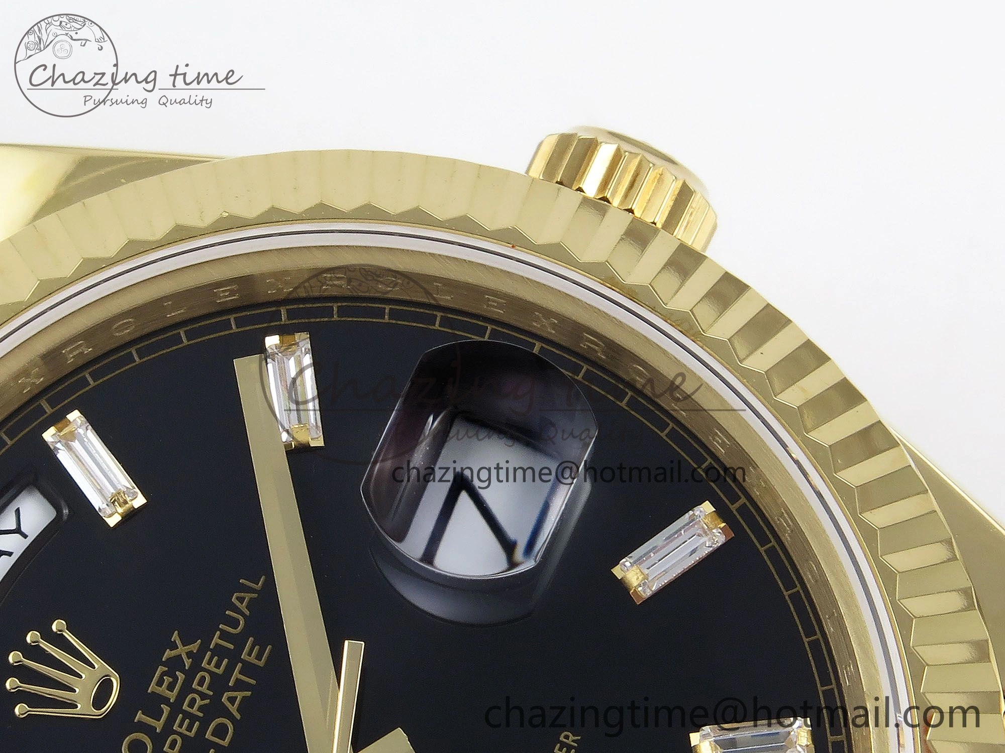 Day Date 40 YG JDF Gain Weight 904L Steel Black Crystal Dial on President Bracelet VR3255 V Fashionable 1363