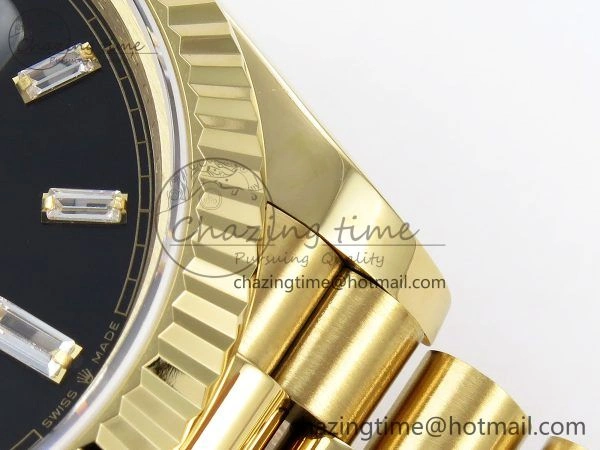 Day Date 40 YG JDF Gain Weight 904L Steel Black Crystal Dial on President Bracelet VR3255 V Fashionable 1363