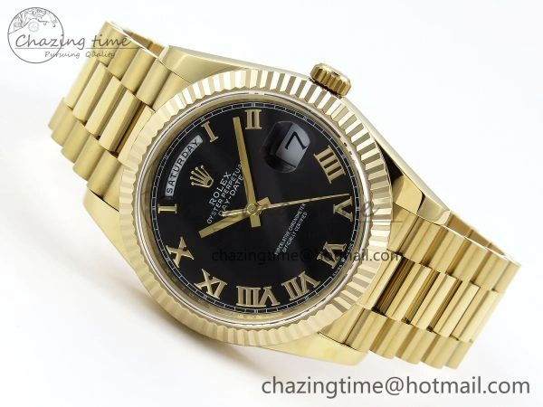Day Date 40 YG JDF Gain Weight 904L Steel Black Roman Dial on President Bracelet VR3255 V FreshLook 1368