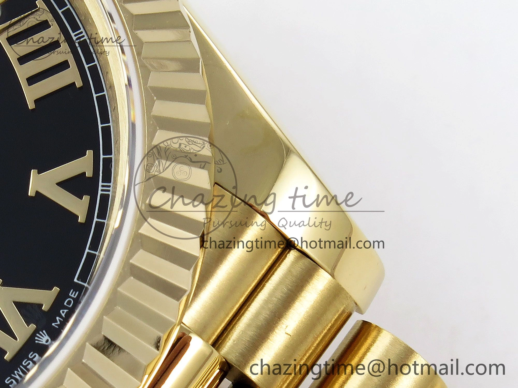 Day Date 40 YG JDF Gain Weight 904L Steel Black Roman Dial on President Bracelet VR3255 V FreshLook 1368