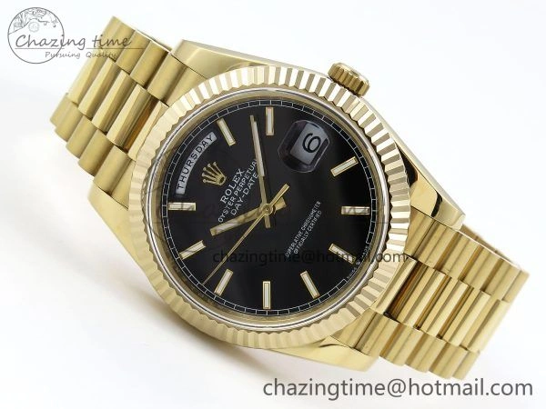 Lightweight Day Date 40 YG JDF Gain Weight 904L Steel Black Stick Dial on President Bracelet VR3255 V 1362