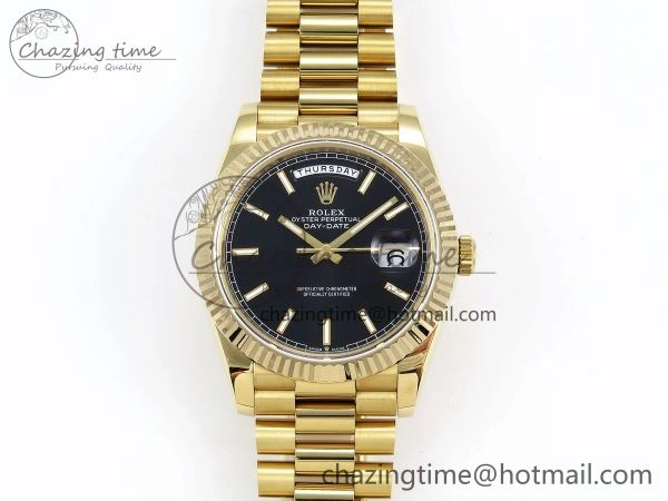 Lightweight Day Date 40 YG JDF Gain Weight 904L Steel Black Stick Dial on President Bracelet VR3255 V 1362