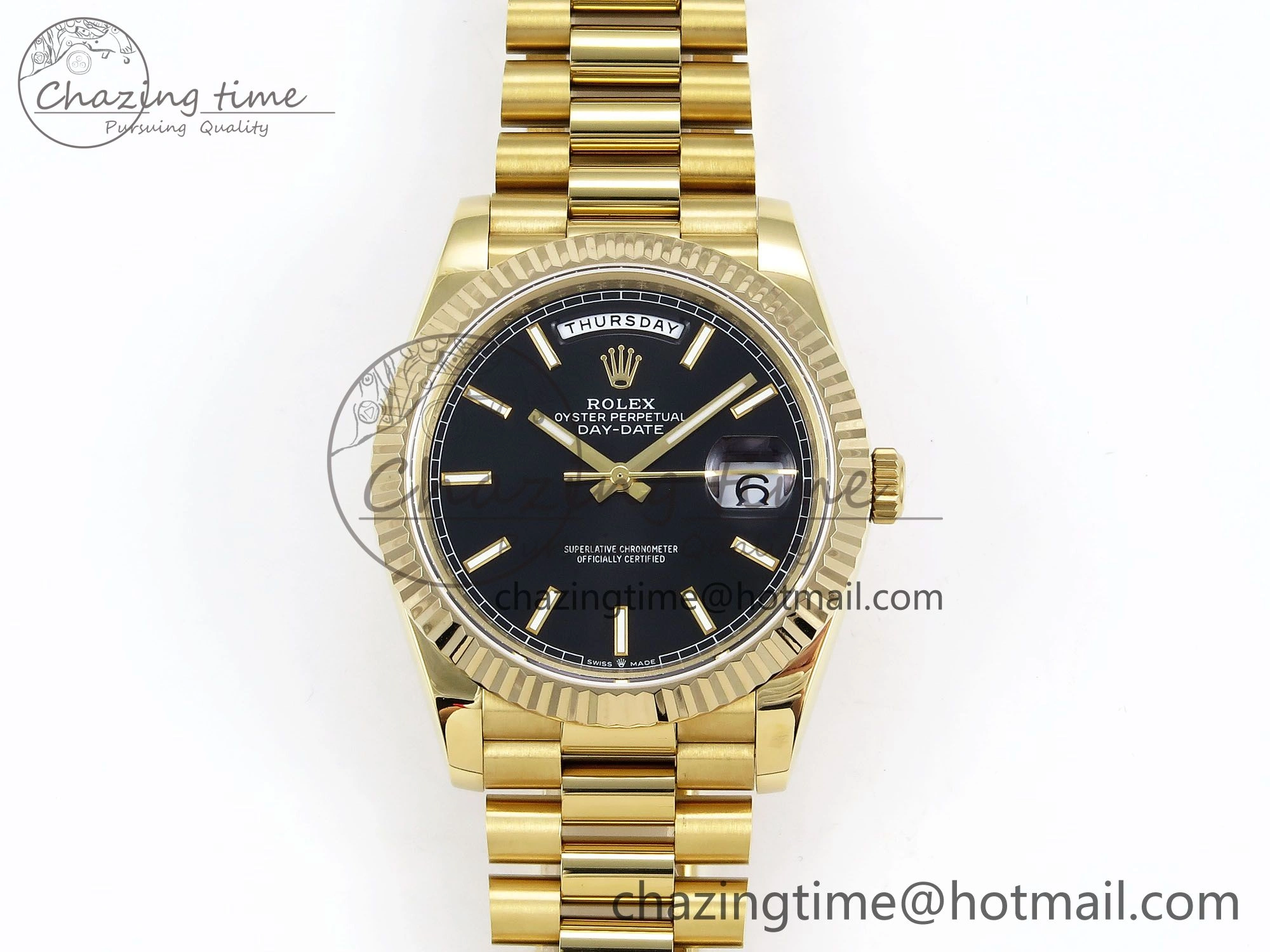 Lightweight Day Date 40 YG JDF Gain Weight 904L Steel Black Stick Dial on President Bracelet VR3255 V 1362