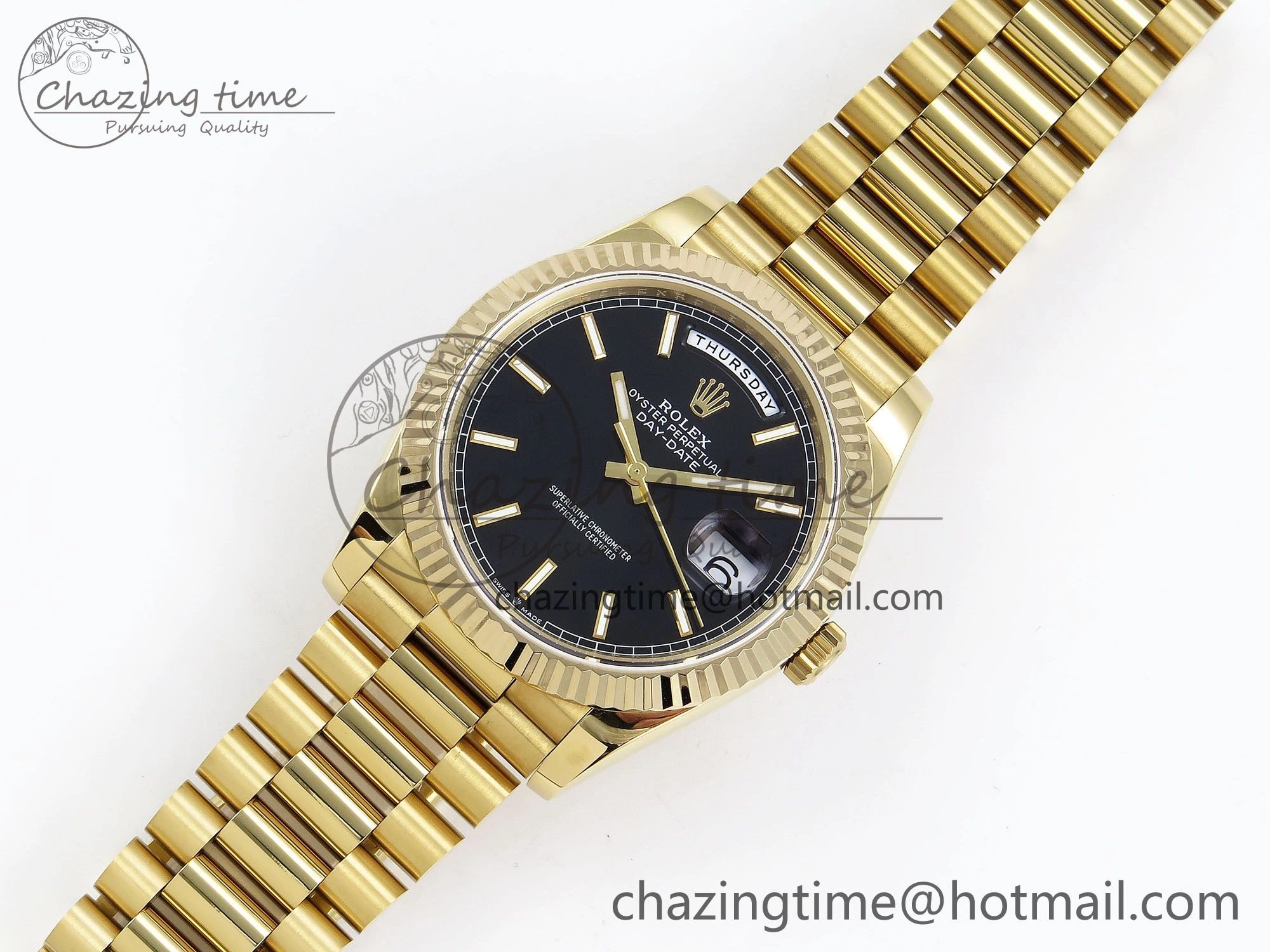 Lightweight Day Date 40 YG JDF Gain Weight 904L Steel Black Stick Dial on President Bracelet VR3255 V 1362