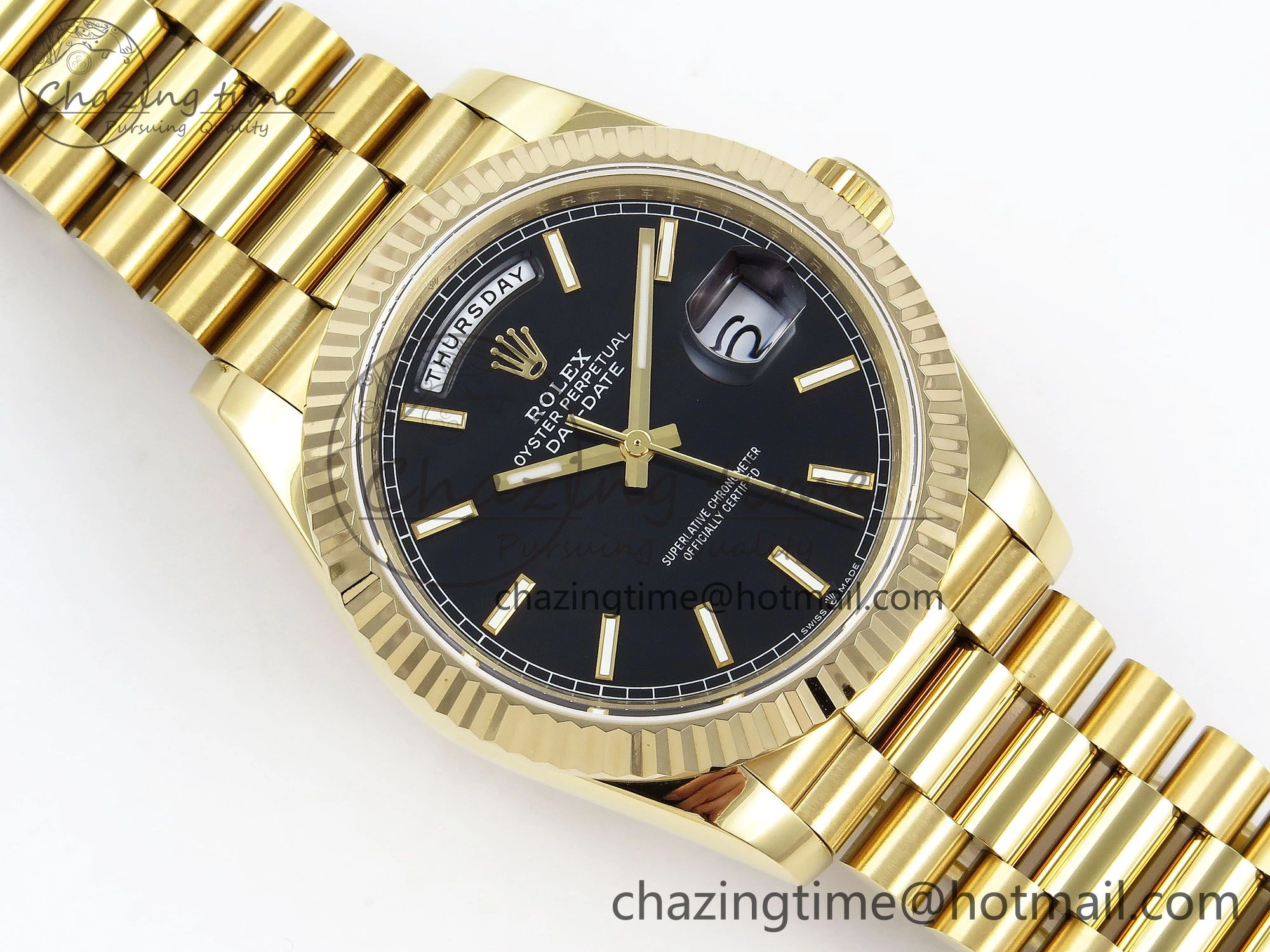 Lightweight Day Date 40 YG JDF Gain Weight 904L Steel Black Stick Dial on President Bracelet VR3255 V 1362