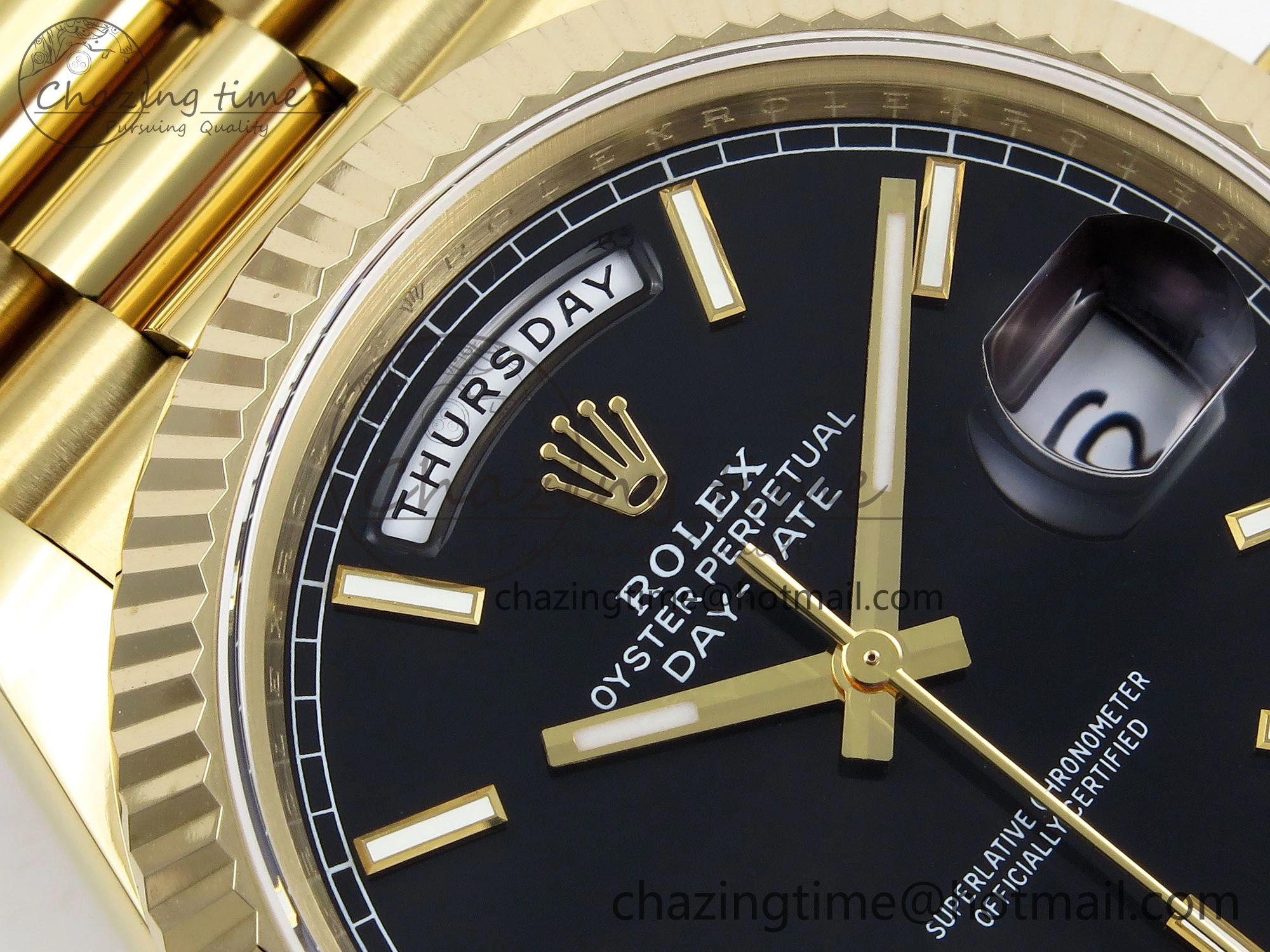 Lightweight Day Date 40 YG JDF Gain Weight 904L Steel Black Stick Dial on President Bracelet VR3255 V 1362