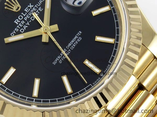 Lightweight Day Date 40 YG JDF Gain Weight 904L Steel Black Stick Dial on President Bracelet VR3255 V 1362