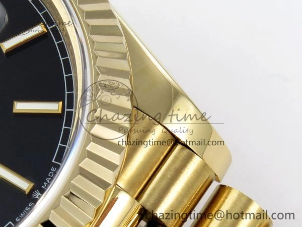 Lightweight Day Date 40 YG JDF Gain Weight 904L Steel Black Stick Dial on President Bracelet VR3255 V 1362