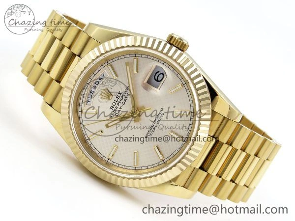 Day Date 40 YG JDF Gain Weight 904L Steel Silver Textured Stick Dial on President Bracelet VR3255 V Compact 1361