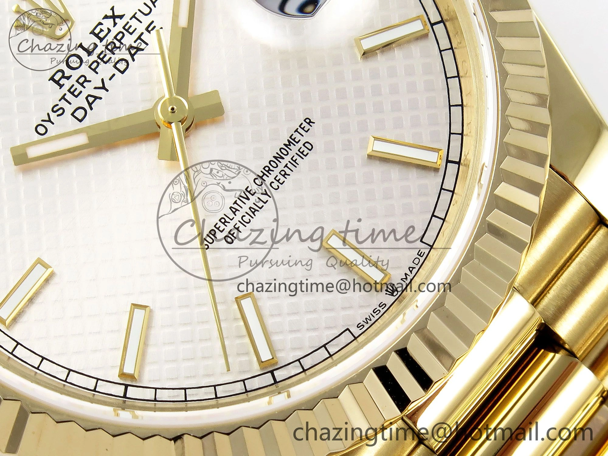 Day Date 40 YG JDF Gain Weight 904L Steel Silver Textured Stick Dial on President Bracelet VR3255 V Compact 1361
