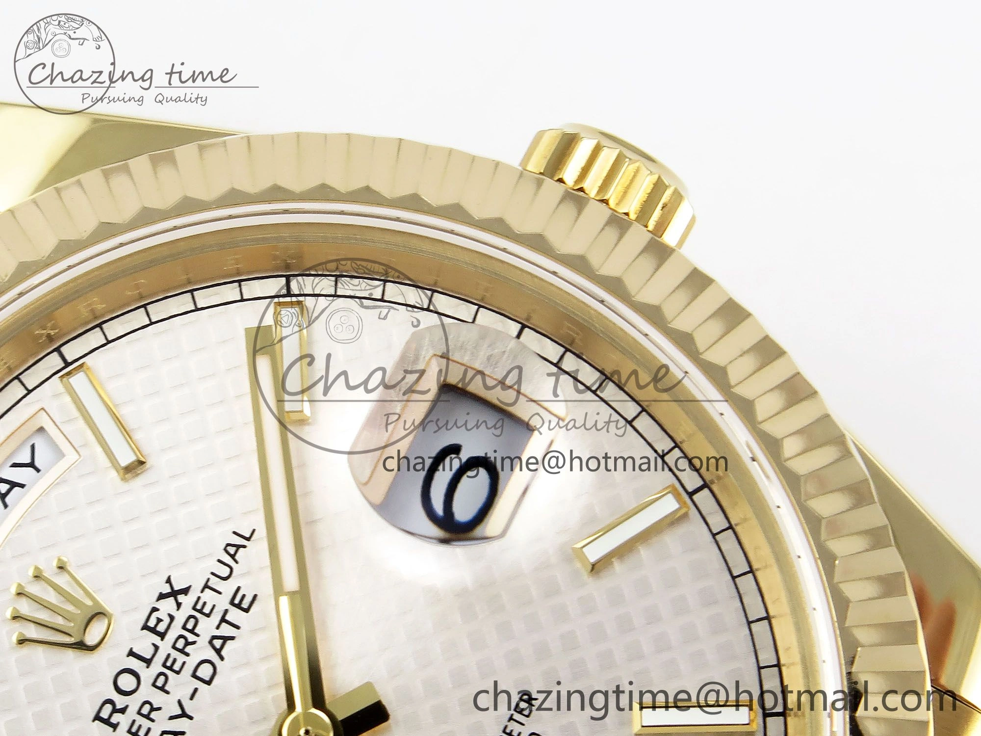 Day Date 40 YG JDF Gain Weight 904L Steel Silver Textured Stick Dial on President Bracelet VR3255 V Compact 1361