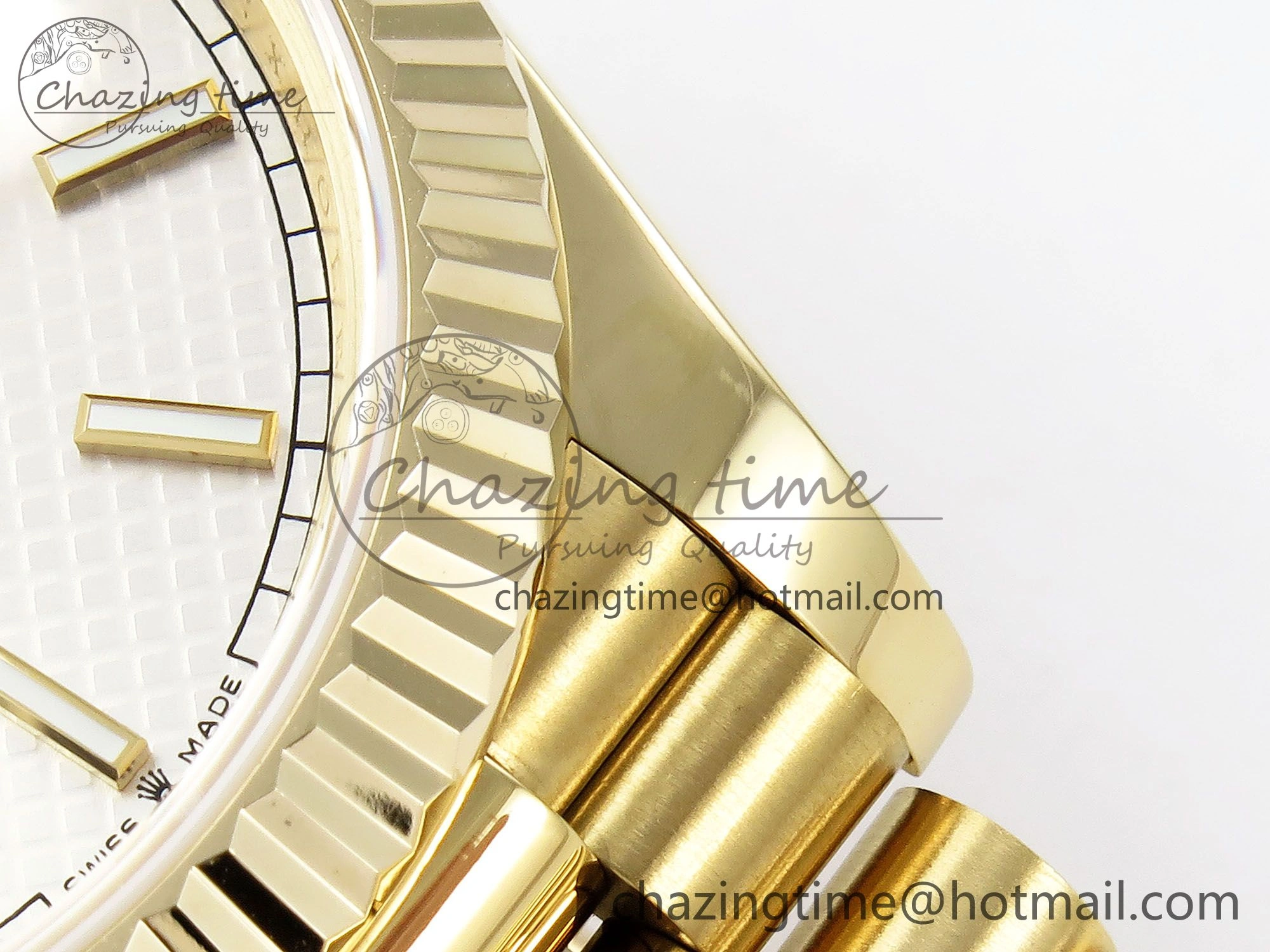 Day Date 40 YG JDF Gain Weight 904L Steel Silver Textured Stick Dial on President Bracelet VR3255 V Compact 1361