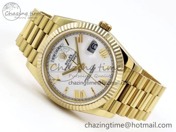 Day Date 40 YG JDF Gain Weight 904L Steel White Big Roman Dial on President Bracelet VR3255 V WellDesigned 1366