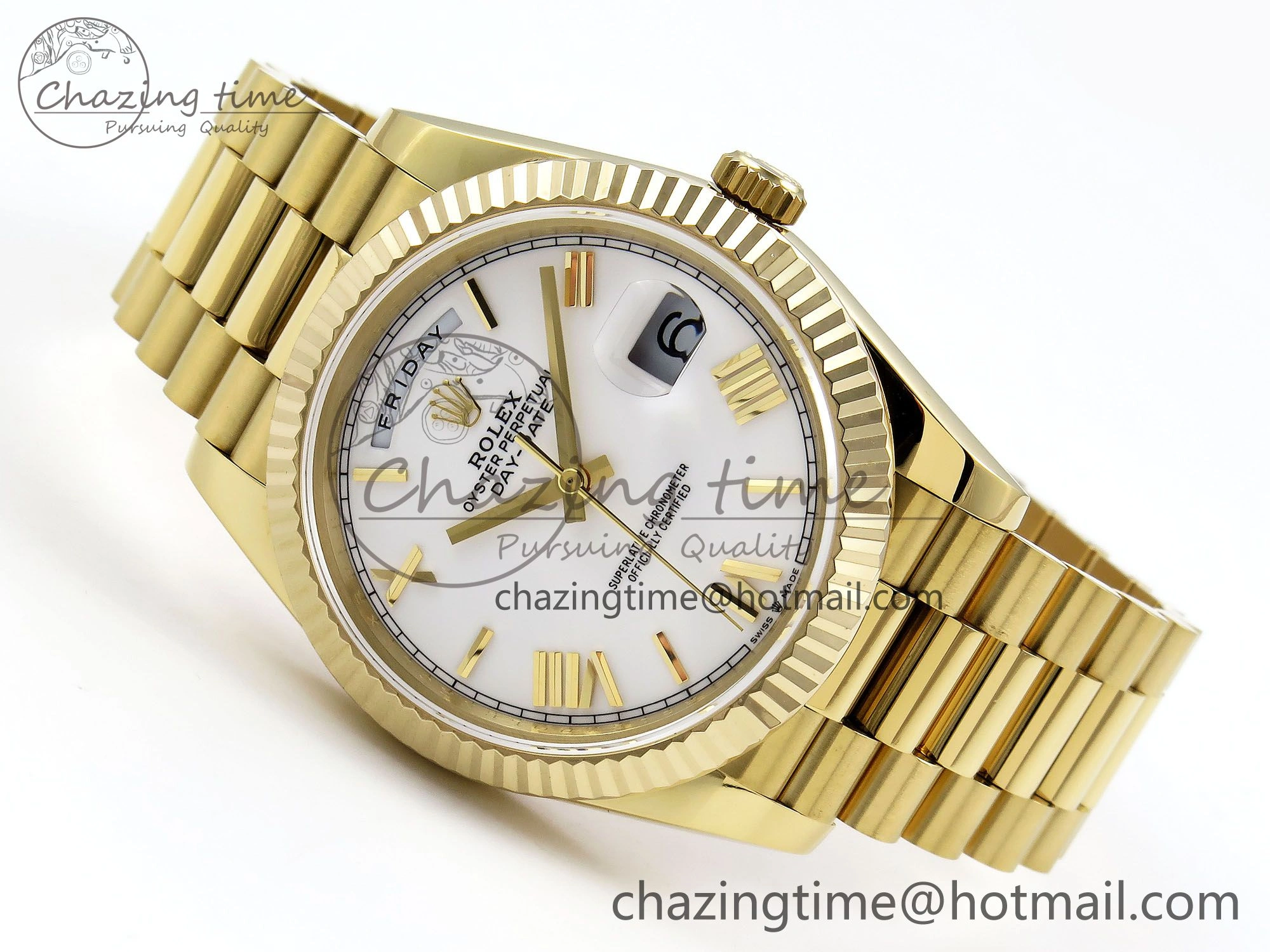 Day Date 40 YG JDF Gain Weight 904L Steel White Big Roman Dial on President Bracelet VR3255 V WellDesigned 1366