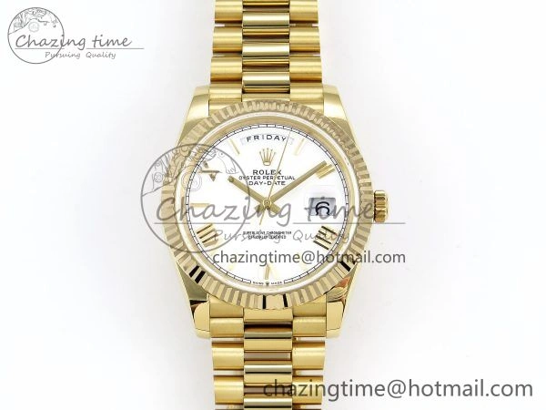 Day Date 40 YG JDF Gain Weight 904L Steel White Big Roman Dial on President Bracelet VR3255 V WellDesigned 1366