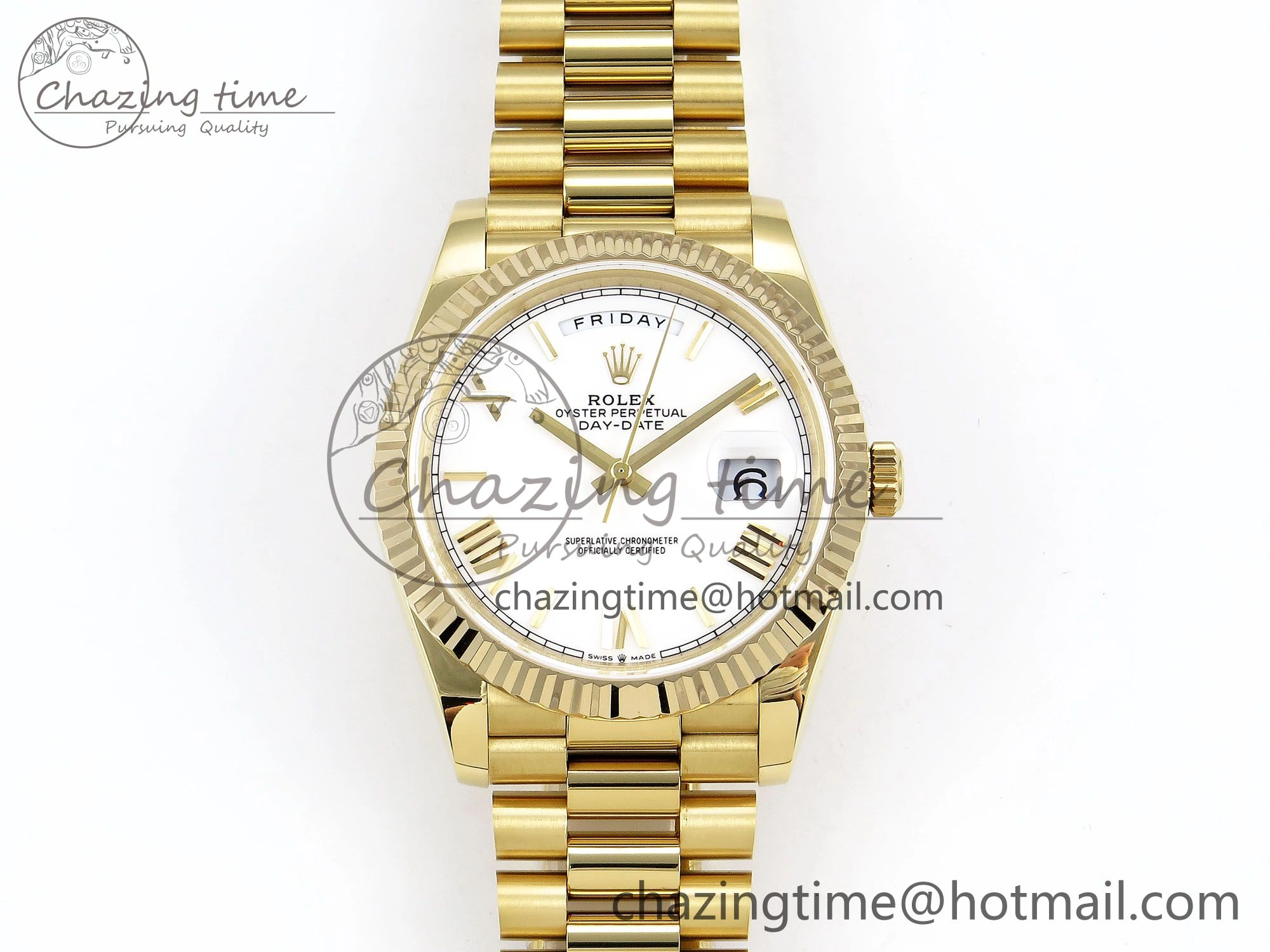 Day Date 40 YG JDF Gain Weight 904L Steel White Big Roman Dial on President Bracelet VR3255 V WellDesigned 1366