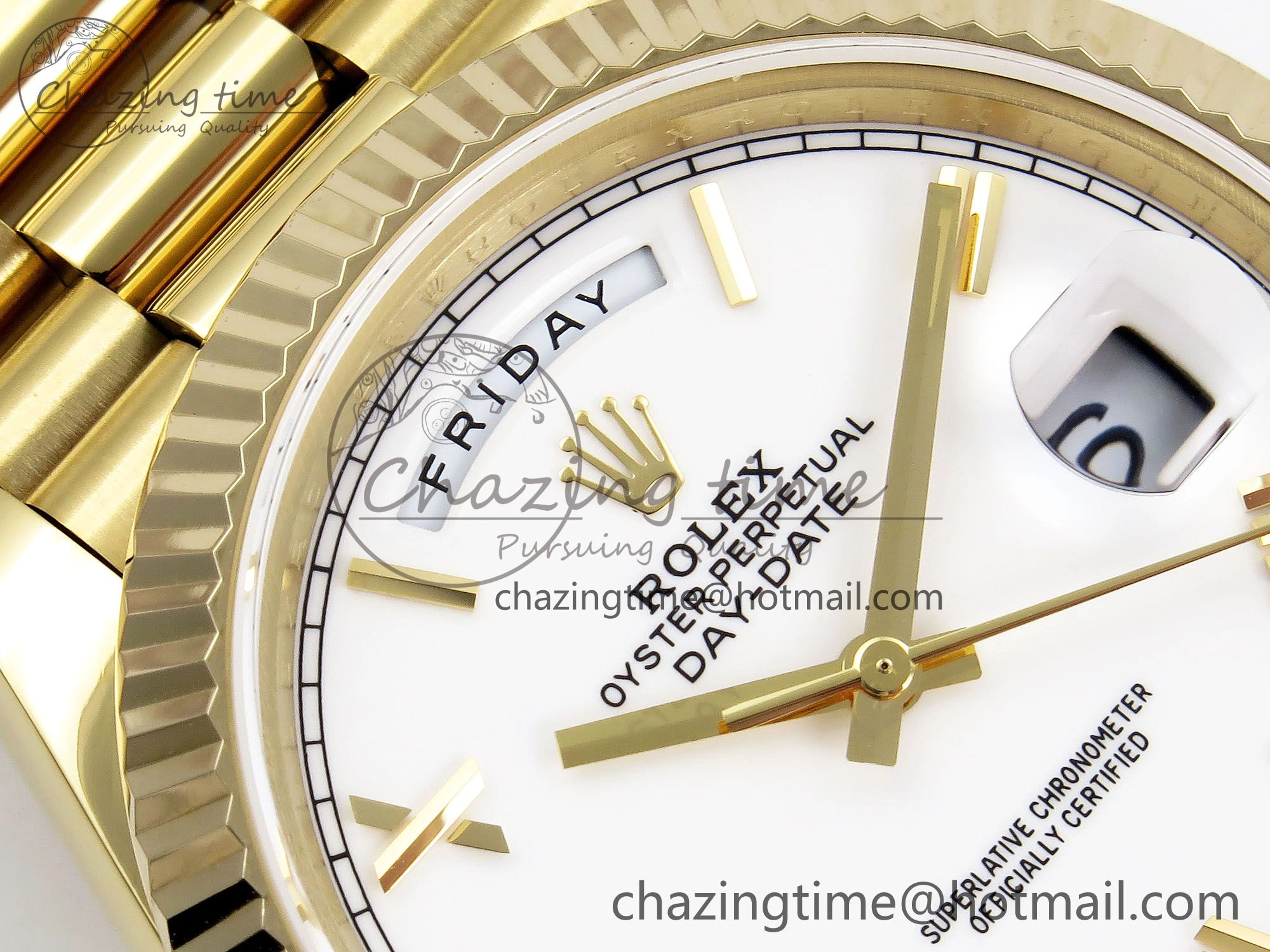 Day Date 40 YG JDF Gain Weight 904L Steel White Big Roman Dial on President Bracelet VR3255 V WellDesigned 1366
