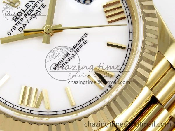 Day Date 40 YG JDF Gain Weight 904L Steel White Big Roman Dial on President Bracelet VR3255 V WellDesigned 1366