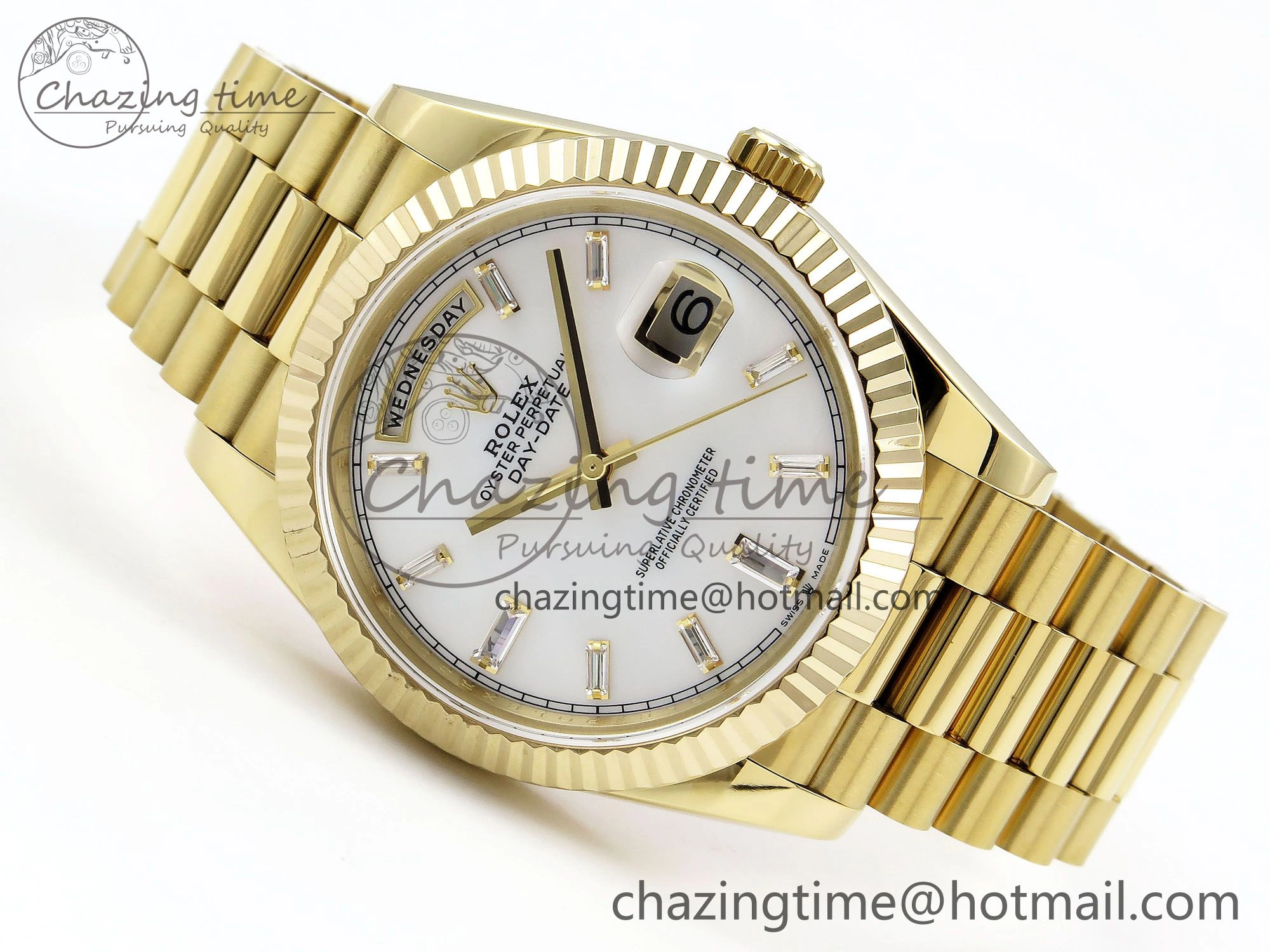 Versatile Day Date 40 YG JDF Gain Weight 904L Steel White Crystal Dial on President Bracelet VR3255 V 1365