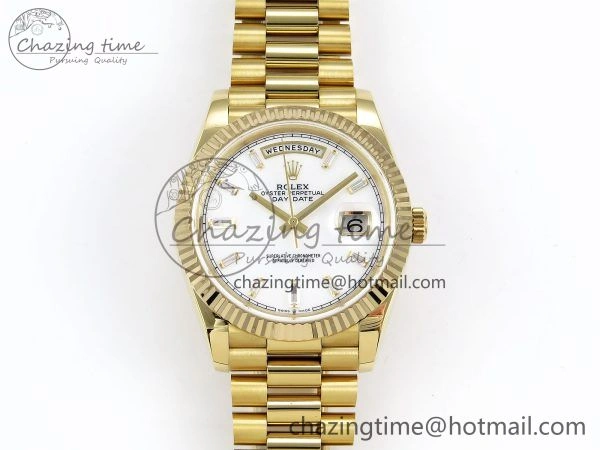 Versatile Day Date 40 YG JDF Gain Weight 904L Steel White Crystal Dial on President Bracelet VR3255 V 1365