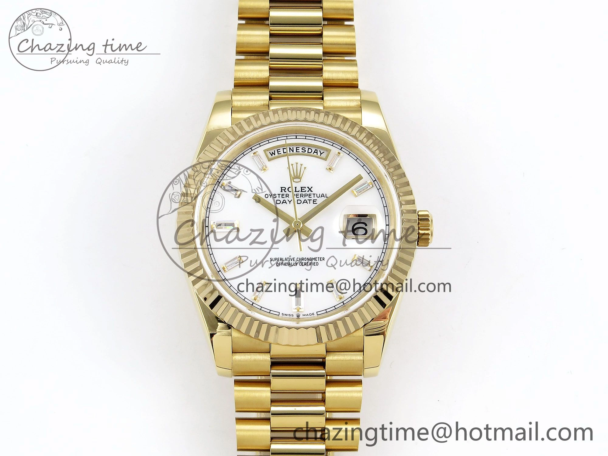 Versatile Day Date 40 YG JDF Gain Weight 904L Steel White Crystal Dial on President Bracelet VR3255 V 1365