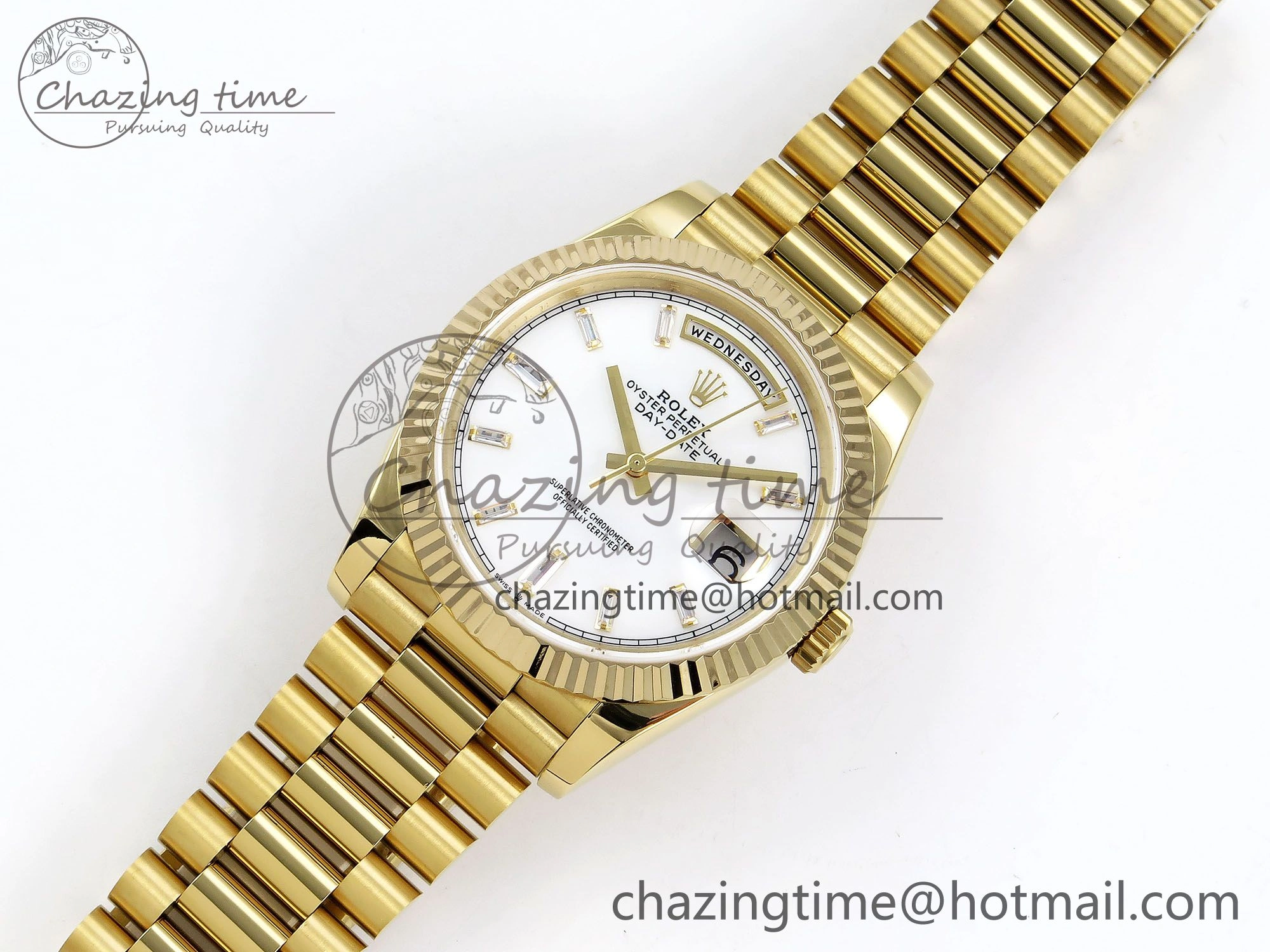 Versatile Day Date 40 YG JDF Gain Weight 904L Steel White Crystal Dial on President Bracelet VR3255 V 1365
