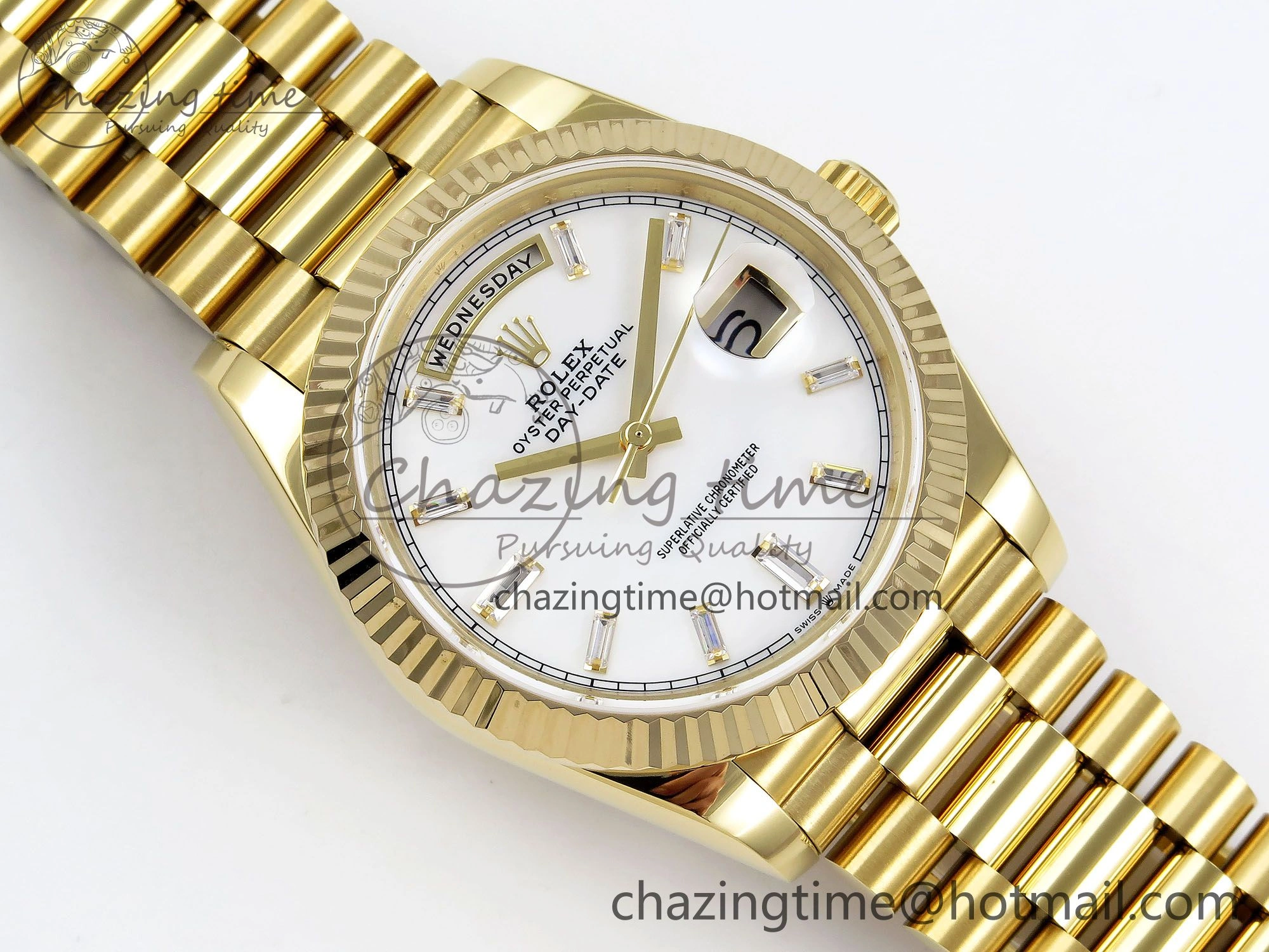 Versatile Day Date 40 YG JDF Gain Weight 904L Steel White Crystal Dial on President Bracelet VR3255 V 1365
