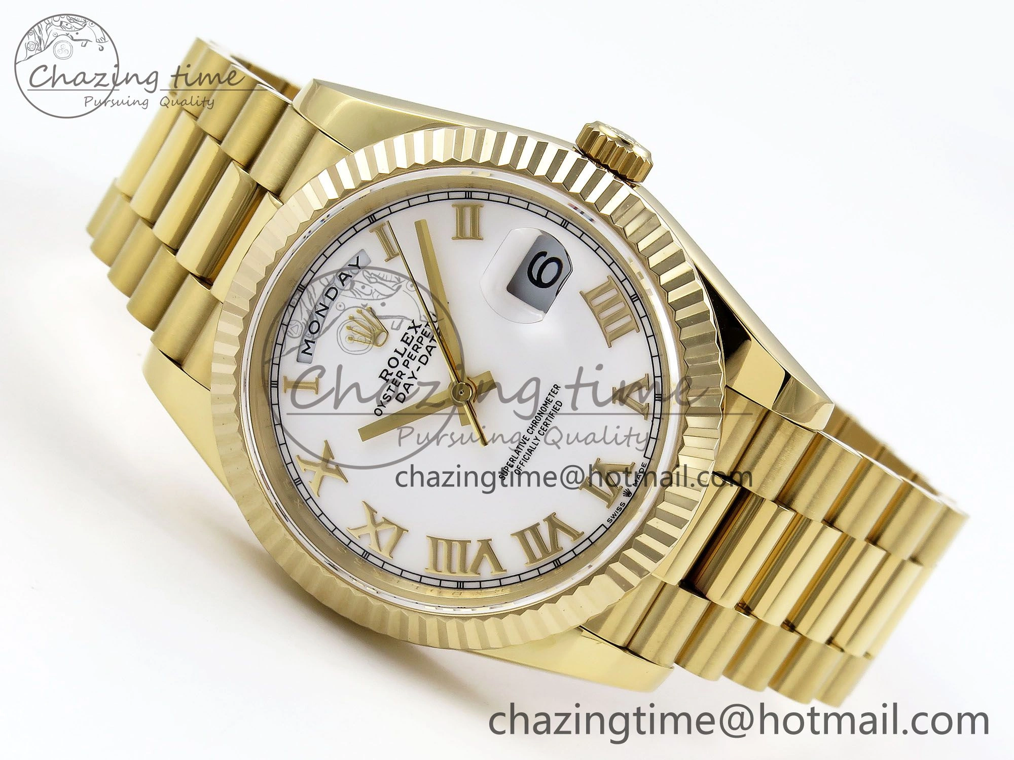 Day Date 40 YG JDF Gain Weight 904L Steel White Roman Dial on President Bracelet VR3255 V SportInspired 1369