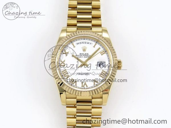 Day Date 40 YG JDF Gain Weight 904L Steel White Roman Dial on President Bracelet VR3255 V SportInspired 1369