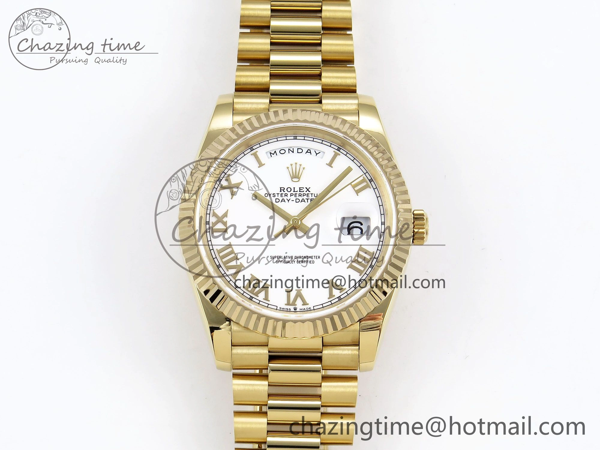 Day Date 40 YG JDF Gain Weight 904L Steel White Roman Dial on President Bracelet VR3255 V SportInspired 1369