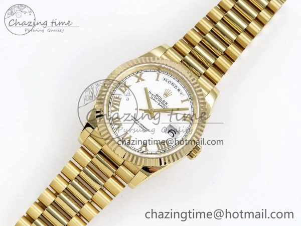 Day Date 40 YG JDF Gain Weight 904L Steel White Roman Dial on President Bracelet VR3255 V SportInspired 1369