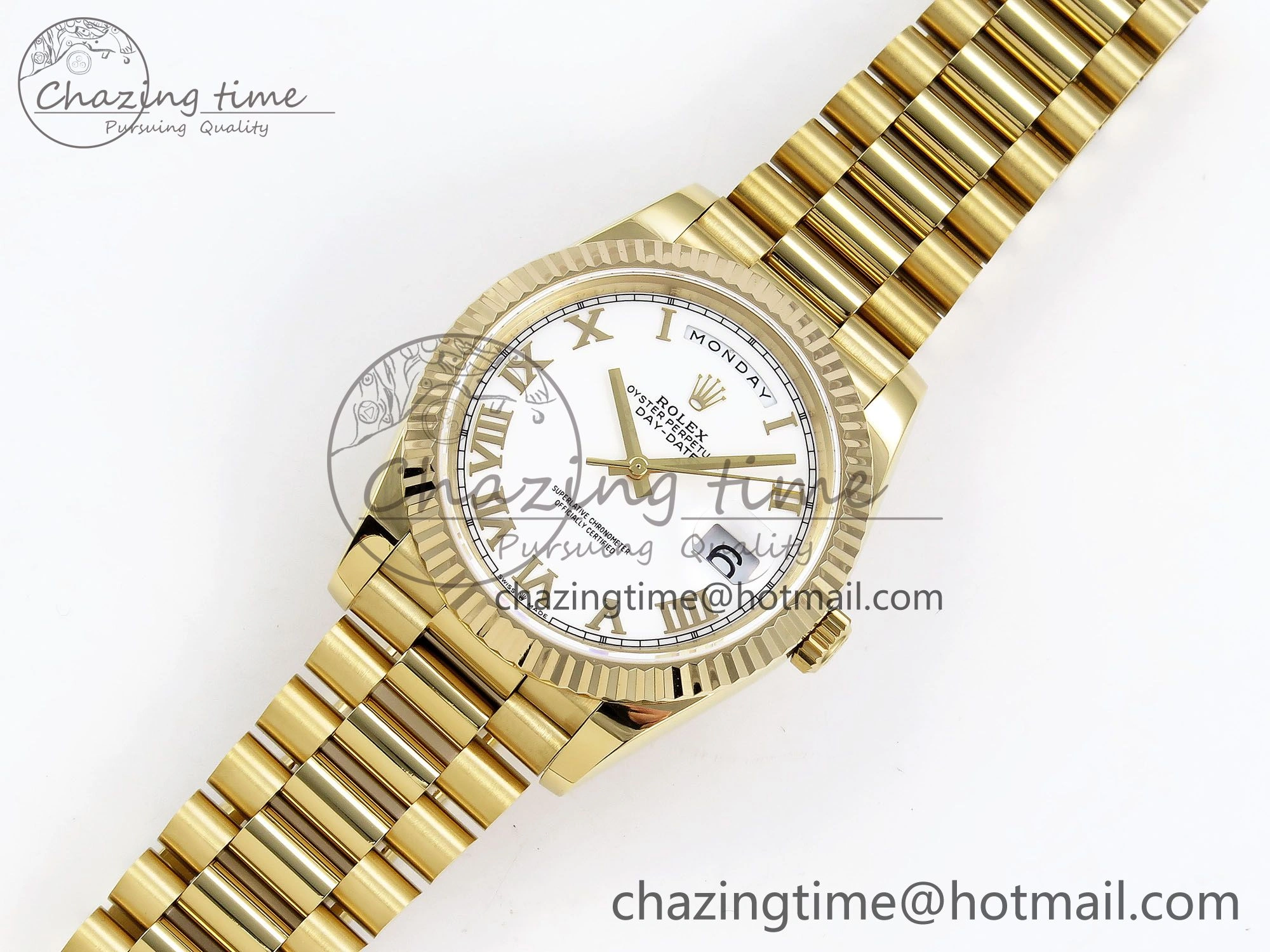 Day Date 40 YG JDF Gain Weight 904L Steel White Roman Dial on President Bracelet VR3255 V SportInspired 1369