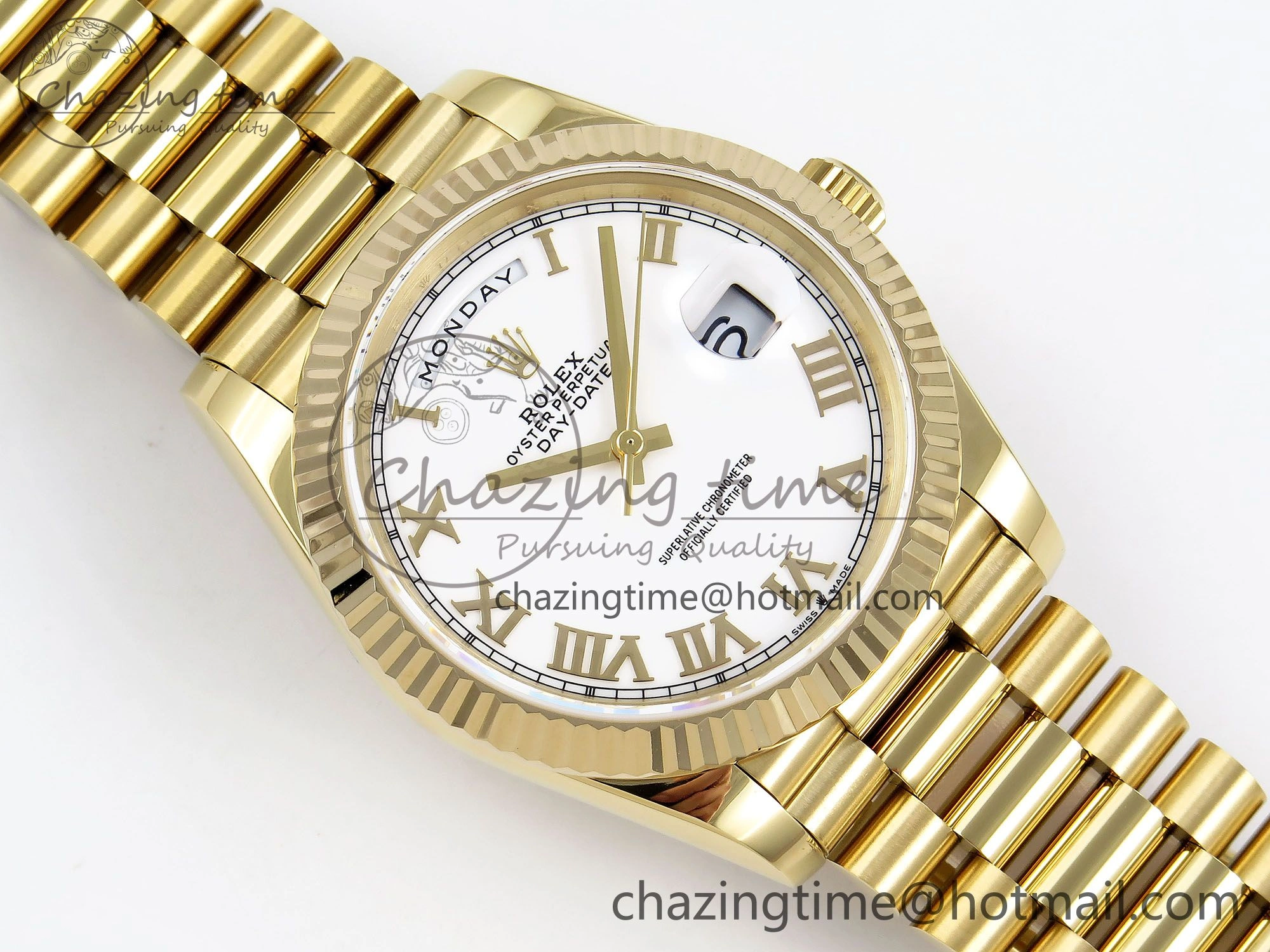 Day Date 40 YG JDF Gain Weight 904L Steel White Roman Dial on President Bracelet VR3255 V SportInspired 1369