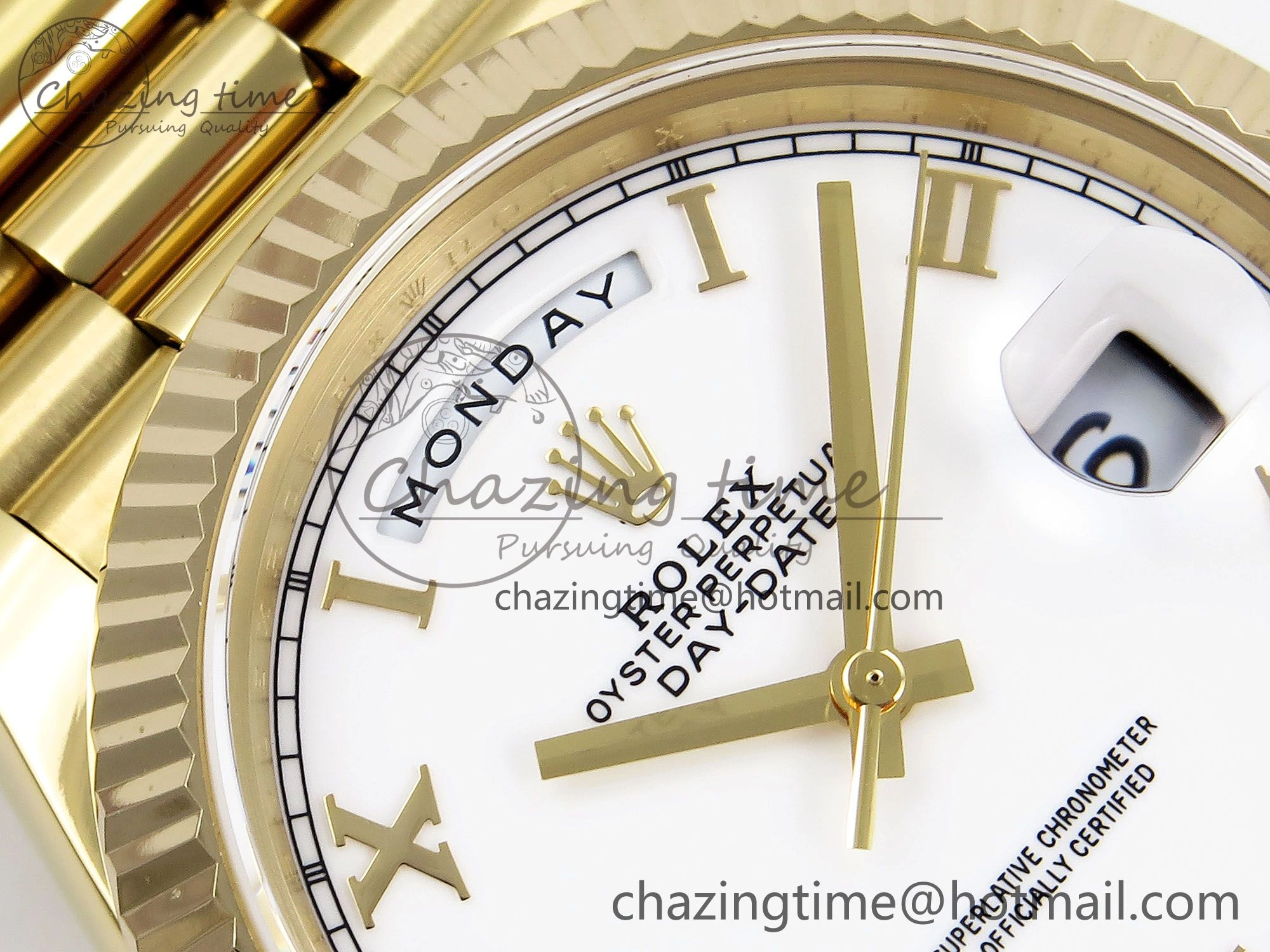 Day Date 40 YG JDF Gain Weight 904L Steel White Roman Dial on President Bracelet VR3255 V SportInspired 1369