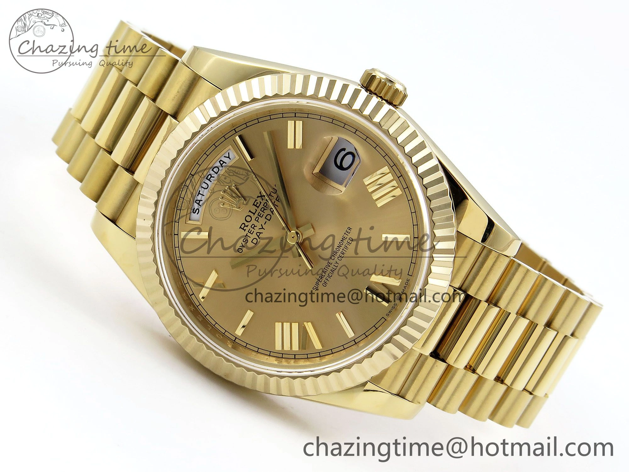 Stylish Day Date 40 YG JDF Gain Weight 904L Steel YG Big Roman Dial on President Bracelet VR3255 V 1364