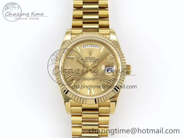 Stylish Day Date 40 YG JDF Gain Weight 904L Steel YG Big Roman Dial on President Bracelet VR3255 V 1364