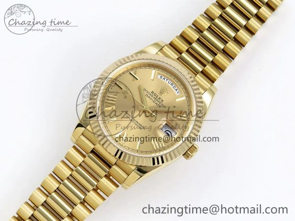 Stylish Day Date 40 YG JDF Gain Weight 904L Steel YG Big Roman Dial on President Bracelet VR3255 V 1364