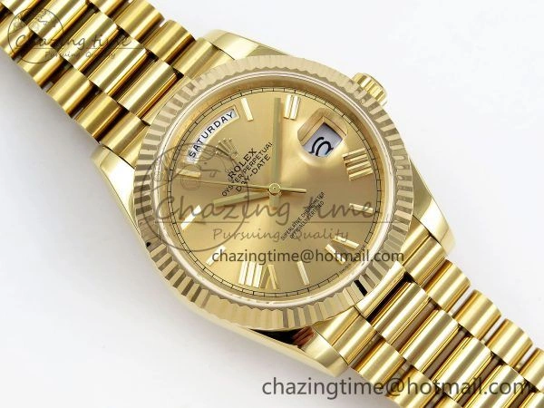 Stylish Day Date 40 YG JDF Gain Weight 904L Steel YG Big Roman Dial on President Bracelet VR3255 V 1364
