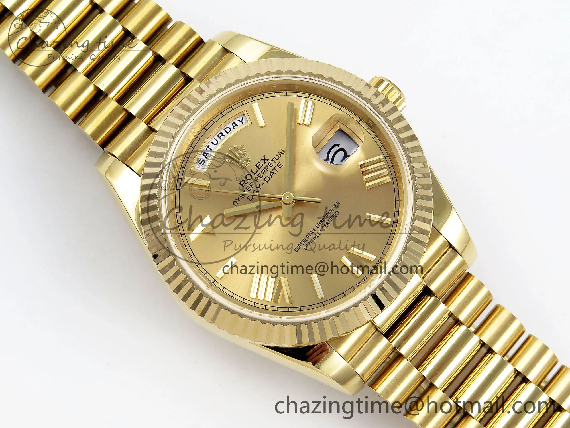 Stylish Day Date 40 YG JDF Gain Weight 904L Steel YG Big Roman Dial on President Bracelet VR3255 V 1364