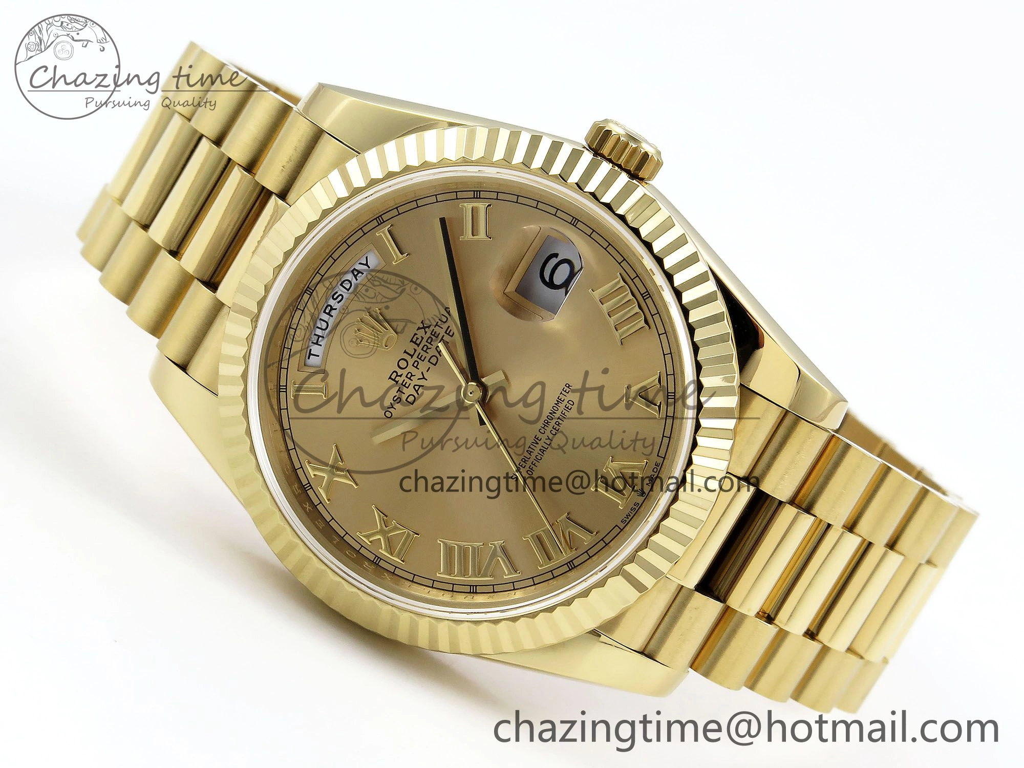 Unique Day Date 40 YG JDF Gain Weight 904L Steel YG Roman Dial on President Bracelet VR3255 V 1367