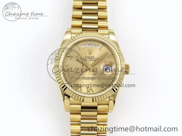 Unique Day Date 40 YG JDF Gain Weight 904L Steel YG Roman Dial on President Bracelet VR3255 V 1367